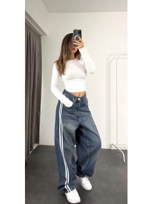 Şeritli Baggy Jean