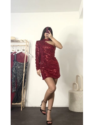 Shake Payetli Elbise - Kırmızı