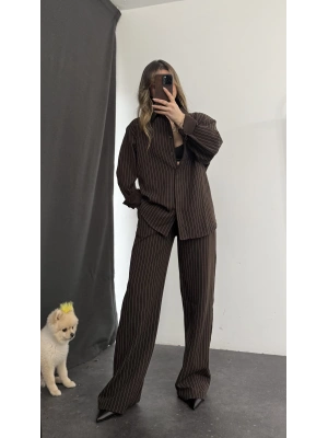 Shay Maskülen Çizgili Takım - Kahve