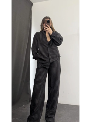 Shay Maskülen Çizgili Takım - Siyah