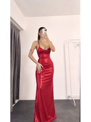 Shine İp Detay Elbise - Kırmızı