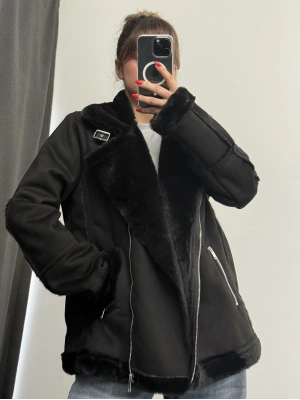 Sky Kürklü Ceket - Siyah