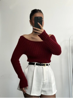 Soft Kayık Yaka Kazak - Bordo