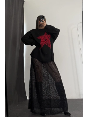 Star Desenli Kazak - Siyah