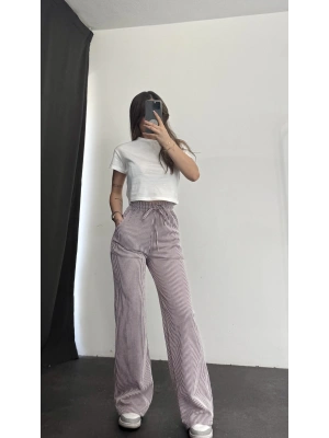 Str Çizgili Pantolon - Bordo