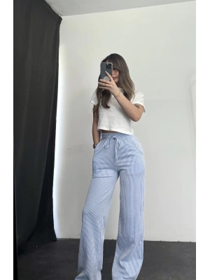 Str Çizgili Pantolon - Mavi