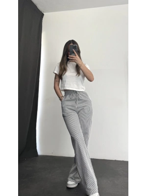 Str Çizgili Pantolon - Siyah