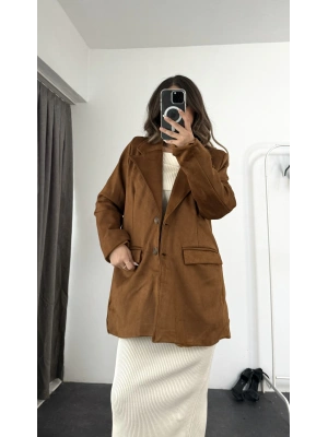 Süet Blazer Ceket - Kahve