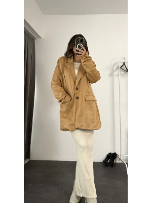 Süet Blazer Ceket - Camel