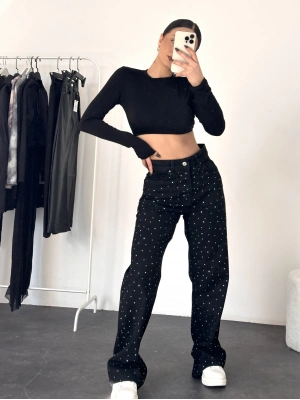 Taşlı Brow Jean - Füme