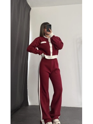 Tina Hırkalı Triko Takım - Bordo