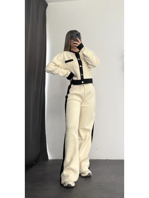 Tina Hırkalı Triko Takım - Taş