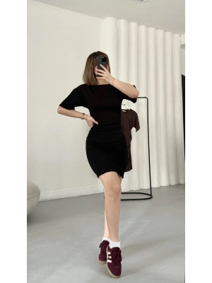 Ursula Drapeli Elbise - Siyah