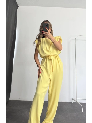 Vatkalı Crep Tulum - Sarı