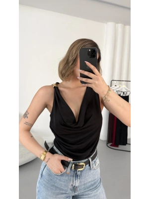 Venice Degaje Yaka Bodysuit - Siyah