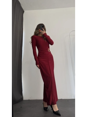 Vicky Toka Detay Elbise - Bordo