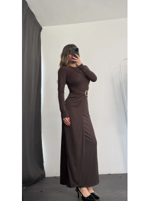 Vicky Toka Detay Elbise - Kahve