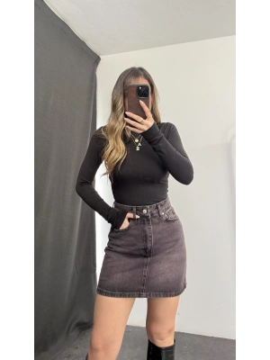 Vienna Mini Kot Etek - Kahve Yıkamalı