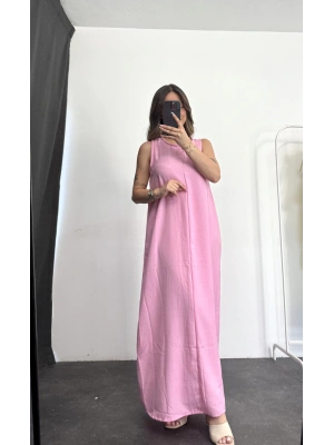 Wind Keten Elbise -Pembe