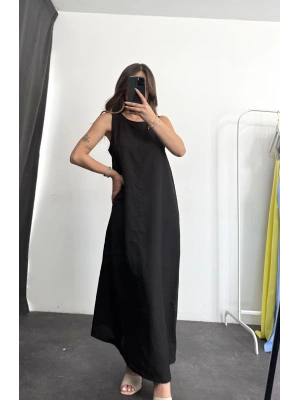 Wind Keten Elbise -Siyah