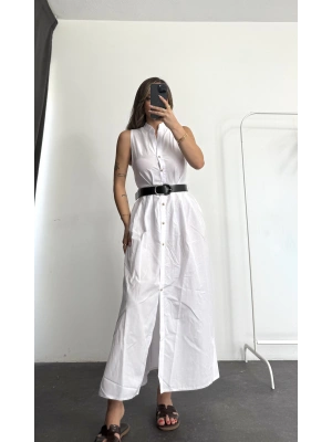 Windy Kemerli Elbise - Beyaz