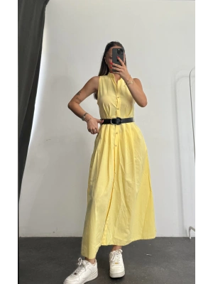 Windy Kemerli Elbise - Sarı