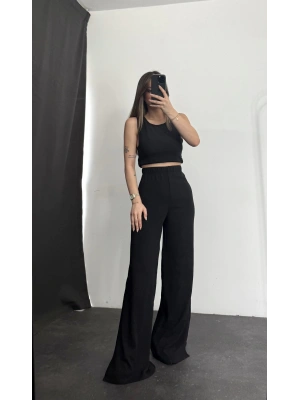 Yırtmaçlı İspanyol Paça Takım - Siyah