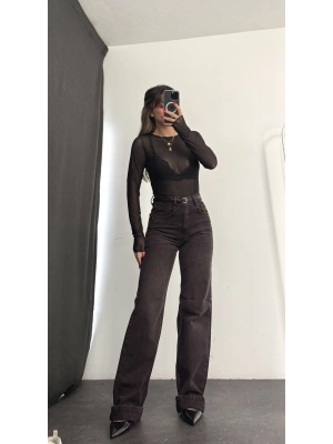 Zaya Transparan Tül Crop - Siyah