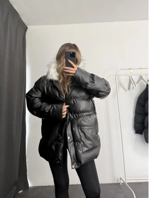 Zery Deri Şişme Mont - Siyah