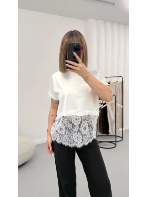 Zoe Dantel Detay Tshirt - Beyaz