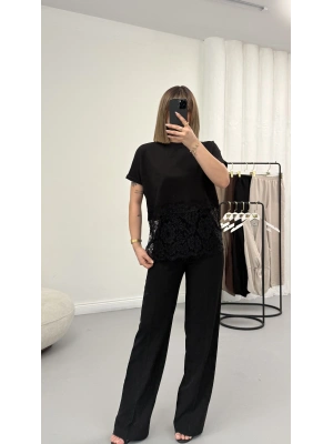Zoe Dantel Detay Tshirt - Siyah