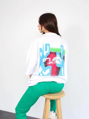 Midnight Baskı Tshirt - Beyaz