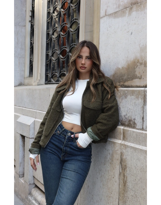 Lora Bukle Ceket - Haki