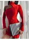 Omuz Dekolte Elbise - Kırmızı
