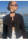 Marie Astarlı Atlas Ceket-Siyah