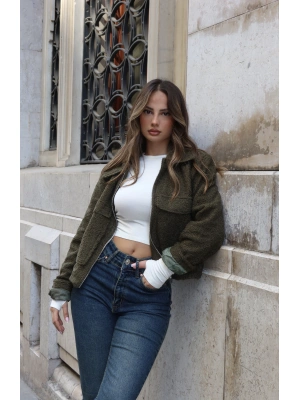 Lora Bukle Ceket - Haki