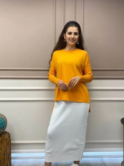 İnvee 5685 Ekru Triko Kalem Etek