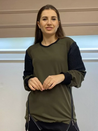 Misswhence 32007 Haki Kollar Büzgülü Kısa Tunik