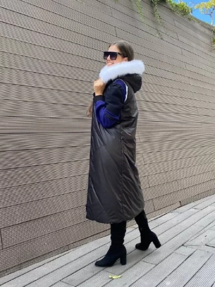 NCL 22522 Siyah-Beyaz Şişme İki Renkli Kürklü Yelek