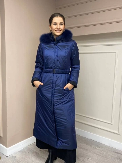 Ncl 22515 Siyah-Lacivert Çift Taraflı Ara Boy Kemerli Kaban