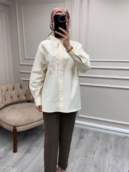 Exquise E26Y06208008 Krem Kierra Gömlek