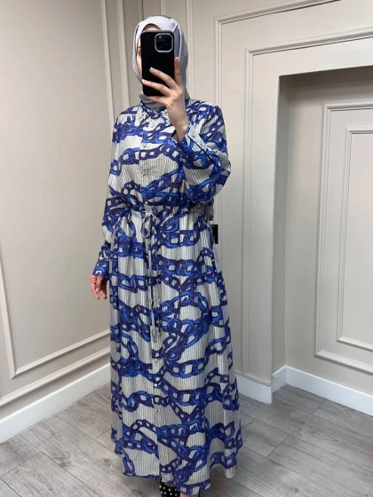 Ghisa 3610E4323 Gri Yakası Taş Detaylı Elbise