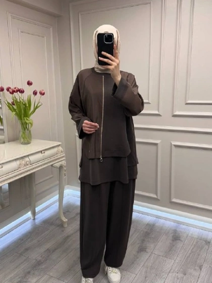 Ghisa 3610T9143 Koyu Kahve Fermuar Detaylı Takım