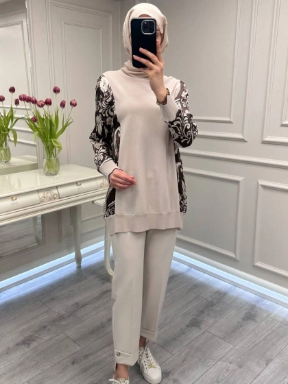 Ghisa 3630T4200 Bej Kol Ve Yanları Detaylı Tunik