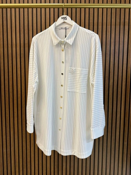 Ghisa 3610T4299 Ekru Çizgi ve Cep Detaylı Tunik