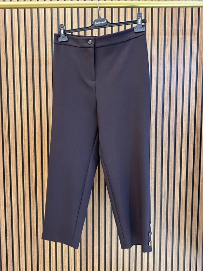 Yusuf Özdemir 26K1393 Kahverengi Paçası Düğme Detaylı Pantolon