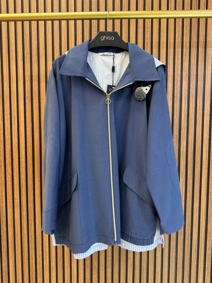 Ghisa 3610C3299 İndigo Broş Detaylı Ceket