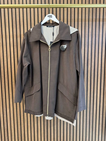 Ghisa 3610C3299 Kahve Broş Detaylı Ceket