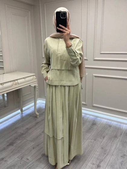 Hilay HLY0126Y101.007 Adaçayı Bianca Allerli Asimetrik Etekli Takım