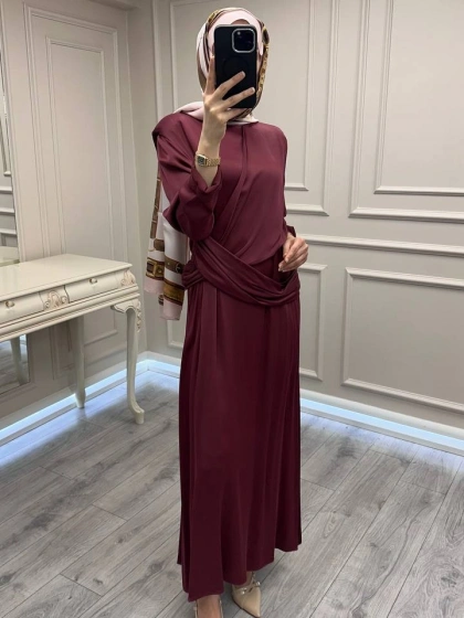 Wennora 1003 Bordo Vatkalı Elbise